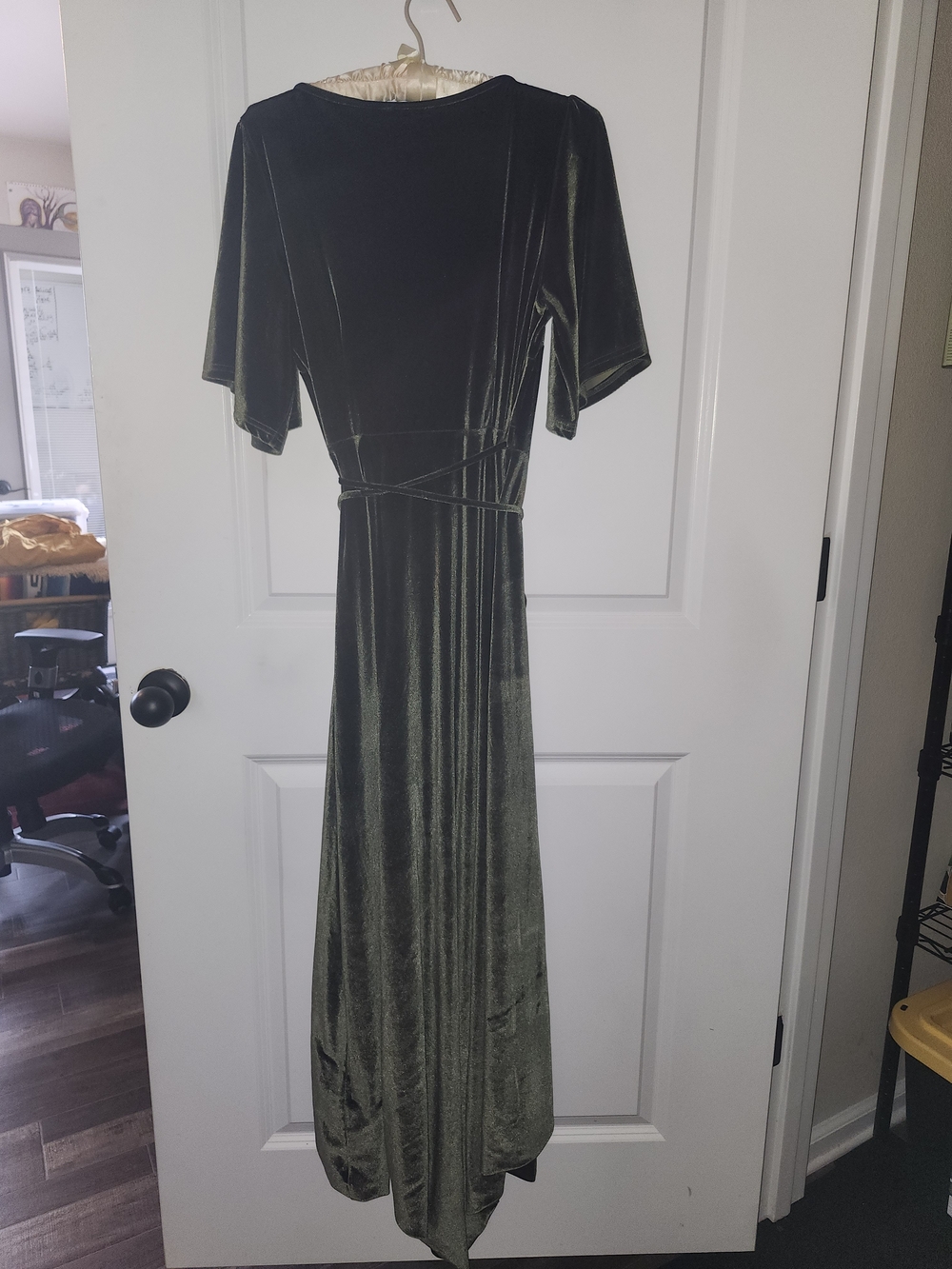 Olive Green Velvet Wrap Dress - Women - Picture 10 of 11